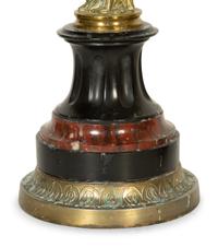 A Pair of French Gilt Bronze and Marble Six-Light Candelabra