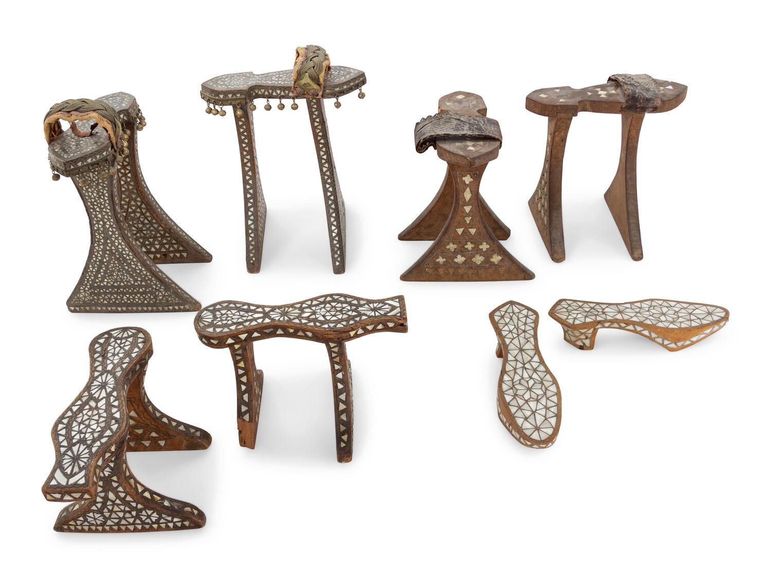 Four Pairs of Syrian and Ottoman Mother-of-Pearl Inlaid Bath Shoes