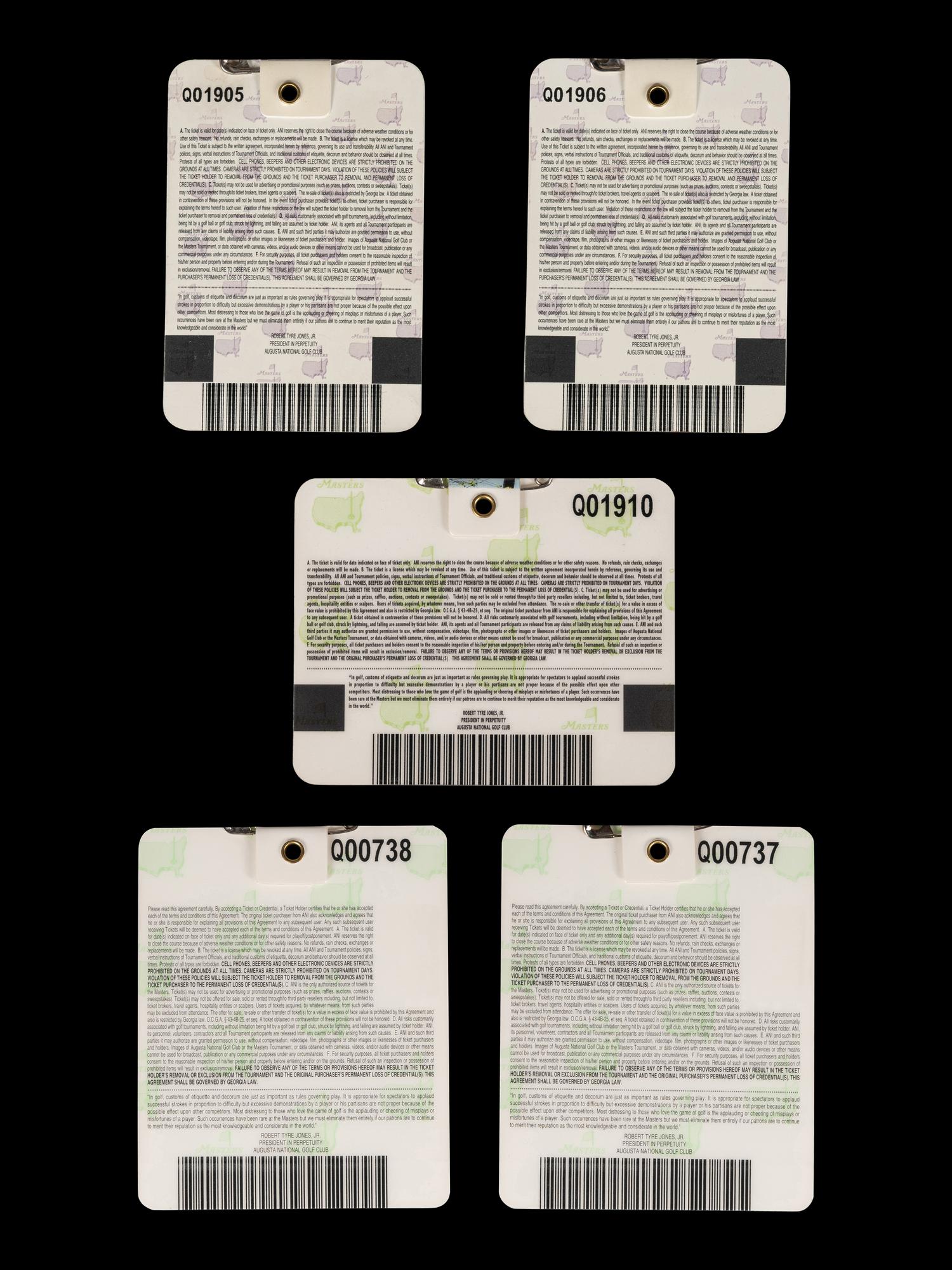 A Group of Five Phil Mickelson Augusta National Masters Championship Badges,