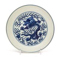 A Blue and White Porcelain 'Dragon' Dish Diameter 6 3/8 inches. — XUANTONG PERIOD (1909-1912)