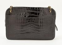A Chanel Black Crocodile Handbag, 11.5" x 8" x 2.5"; Strap drop: 16".