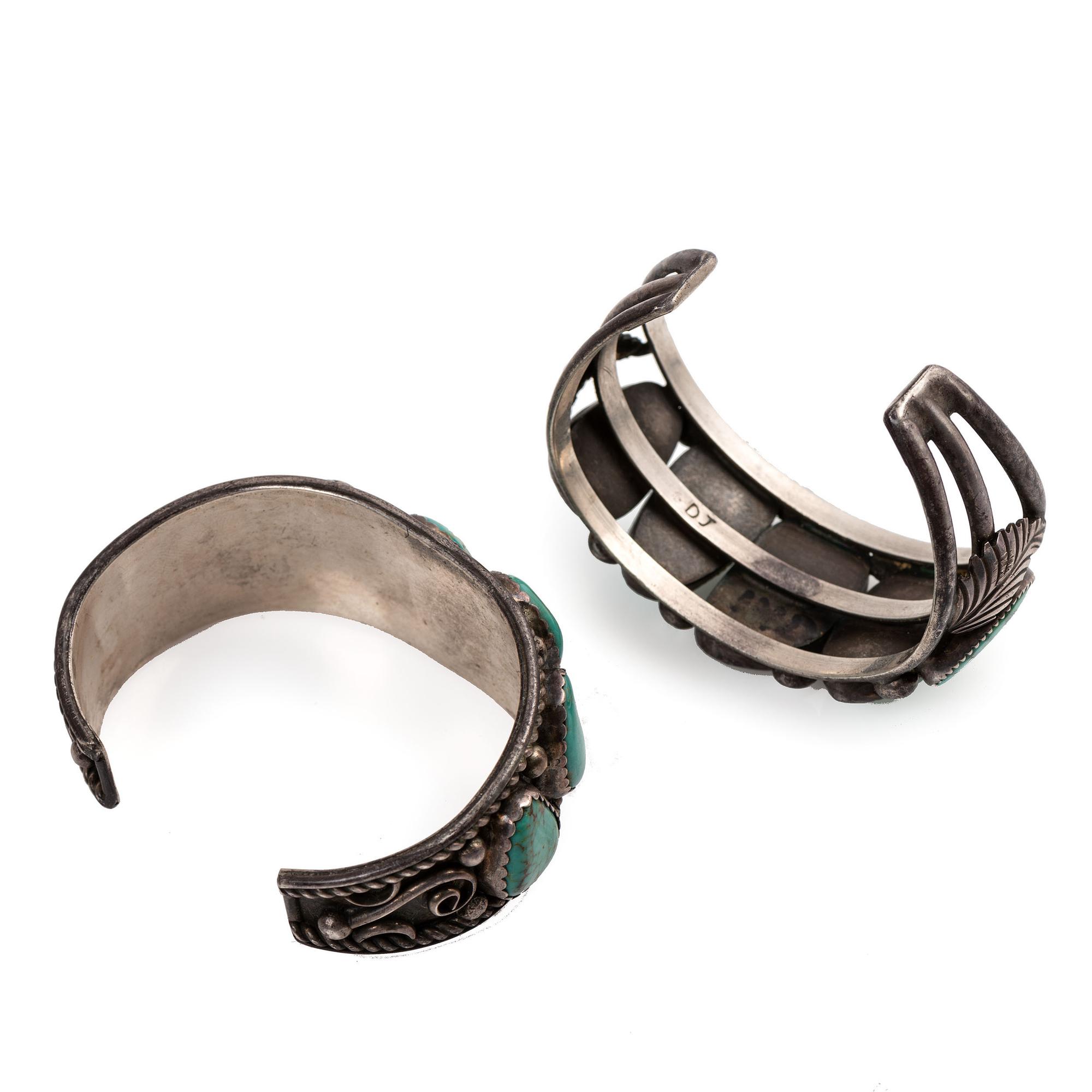Navajo Silver and Turquoise Cuff Bracelets