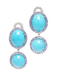 An 18 Karat White Gold, Turquoise, Sapphire and Diamond Demi Parure, 81.90 dwts.