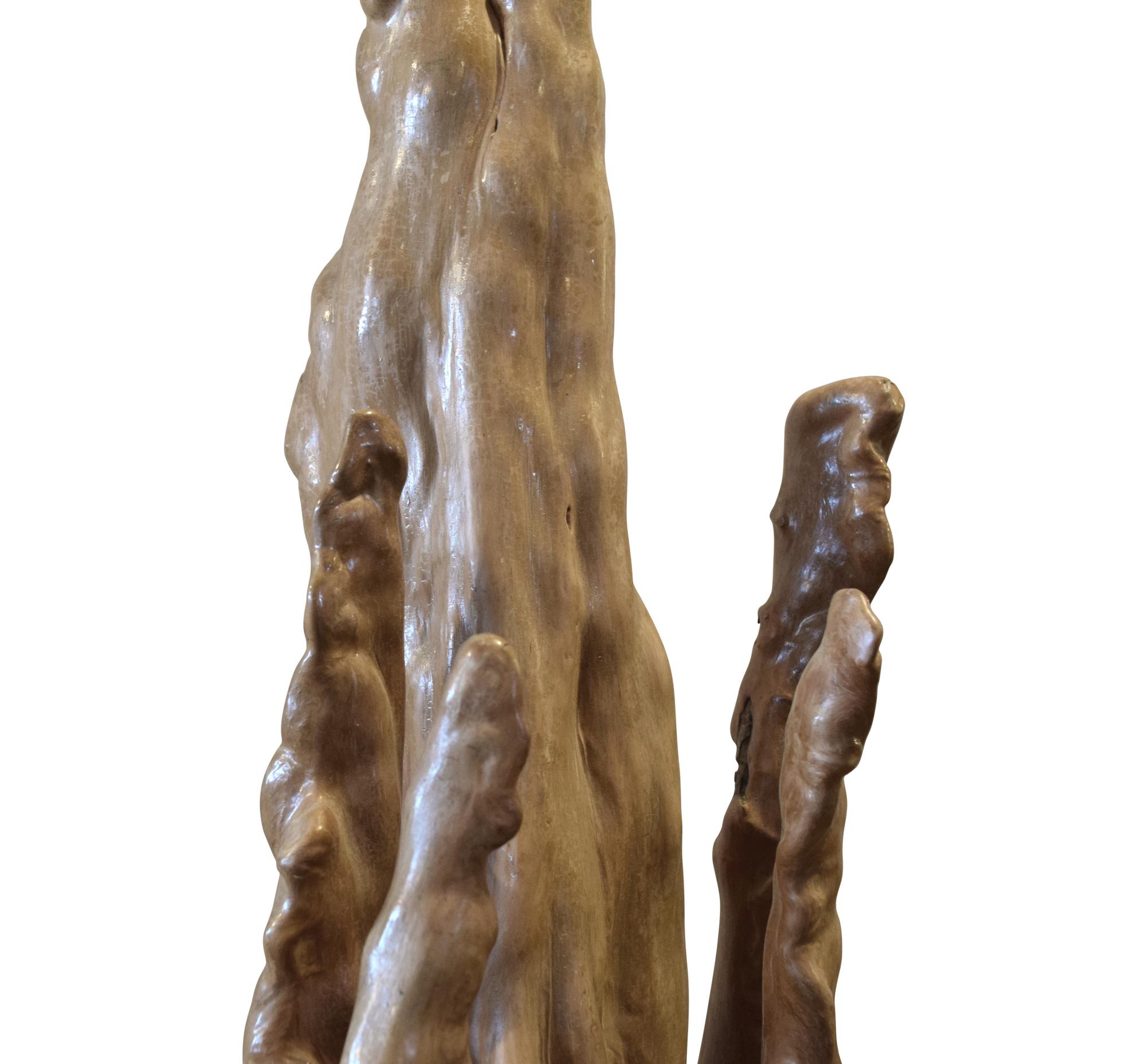 A Modern Cypress Burl Table Lamp 13.25" W x 8" D x 41.5" H — United States, Mid-20th Century