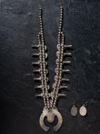 Navajo Silver and Coral Squash Blossom Necklace and Earring Set
