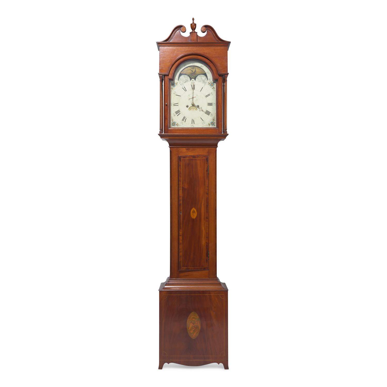 A Southern Federal Inlaid Mahogany and Satinwood Tall Case Clock
