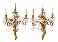 A Pair of Louis XV Style Gilt Bronze Sconces Height 28 inches. — EARLY 20TH CENTURY