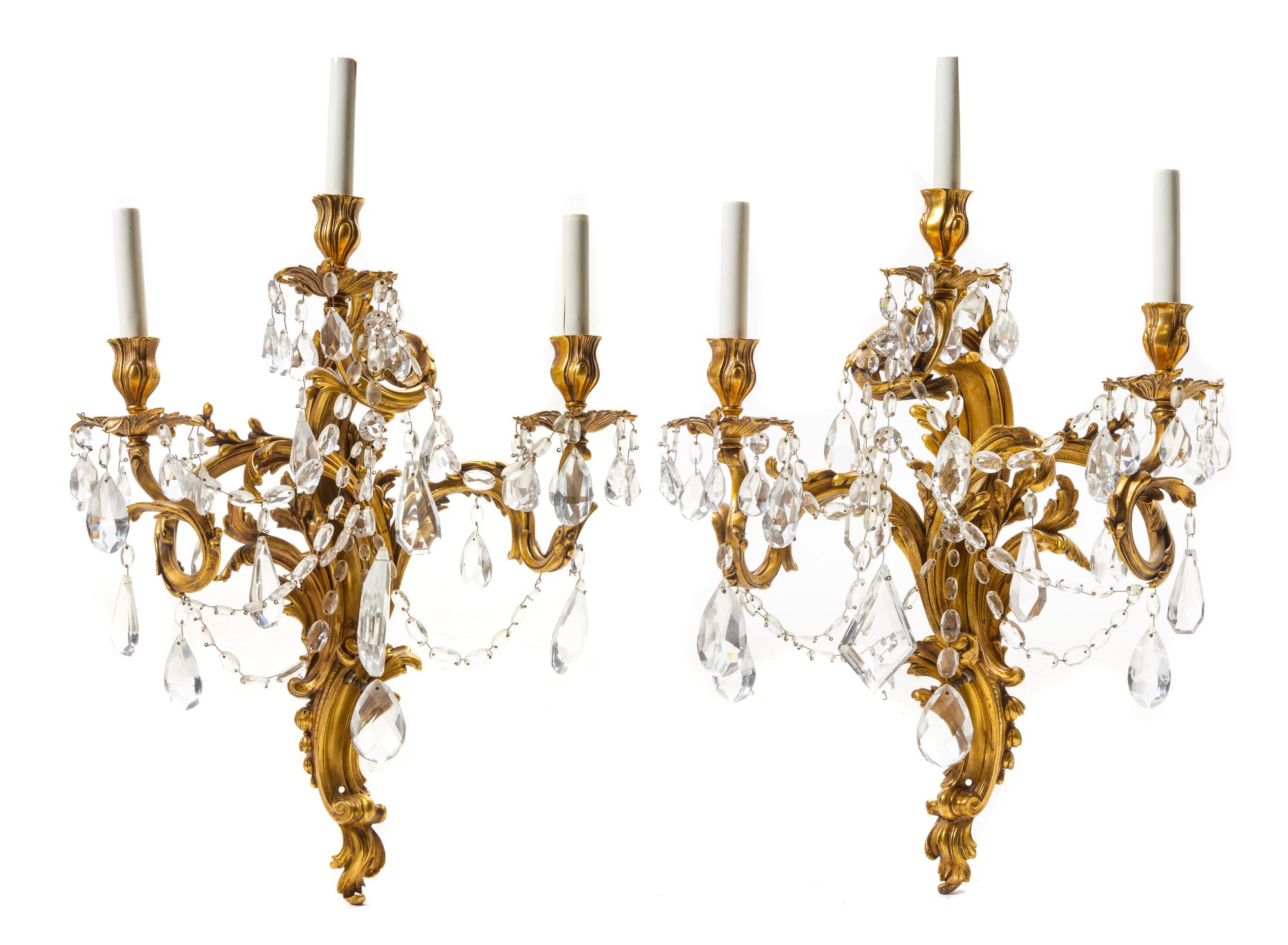 A Pair of Louis XV Style Gilt Bronze Sconces Height 28 inches. — EARLY 20TH CENTURY