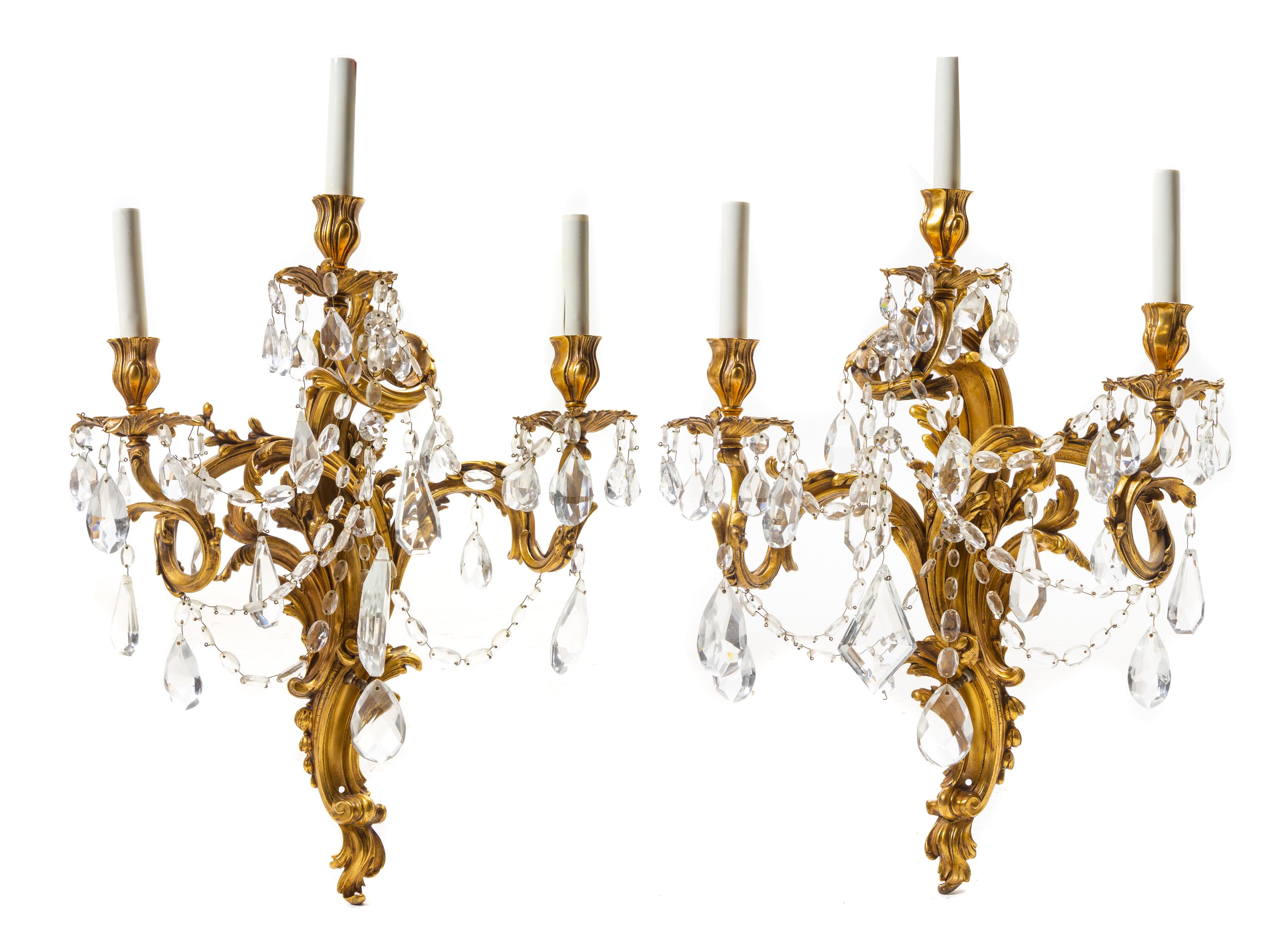 A Pair of Louis XV Style Gilt Bronze Sconces Height 28 inches. — EARLY 20TH CENTURY