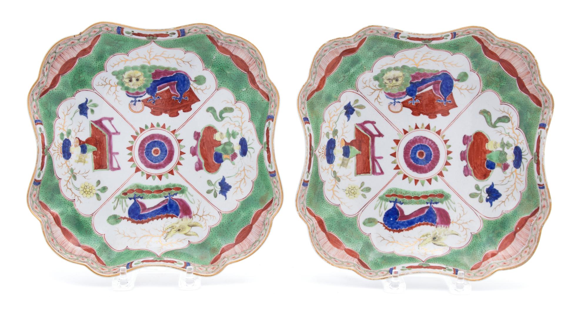 A Pair of Worcester Porcelain Shaped Square Dishes