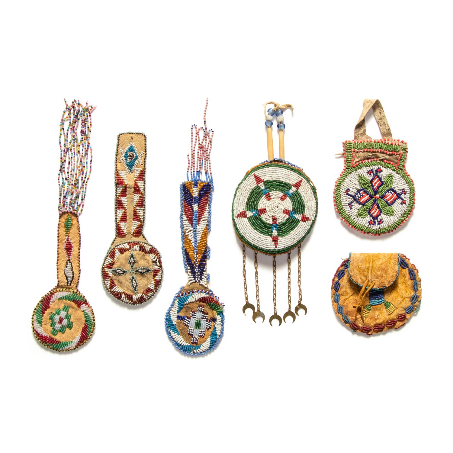 Collection of Plains Beaded Hide Watch Fobs
