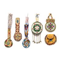 Collection of Plains Beaded Hide Watch Fobs
