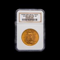 A 1908 Saint Gaudens: No Motto $20 Gold Coin [NGC MS68]