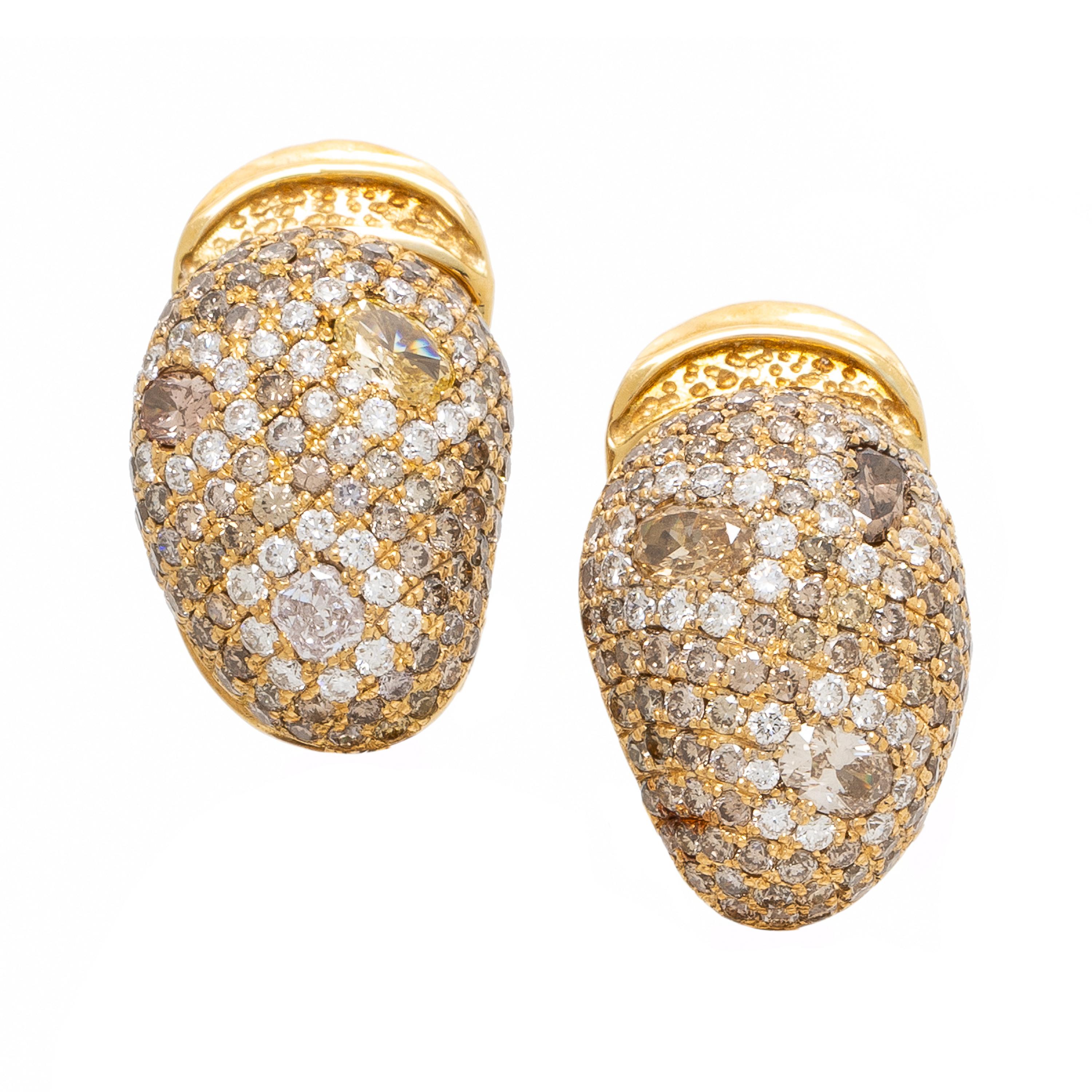 Yvel, Cultured Pearl, Colored Diamond, and Yellow Gold Earrings