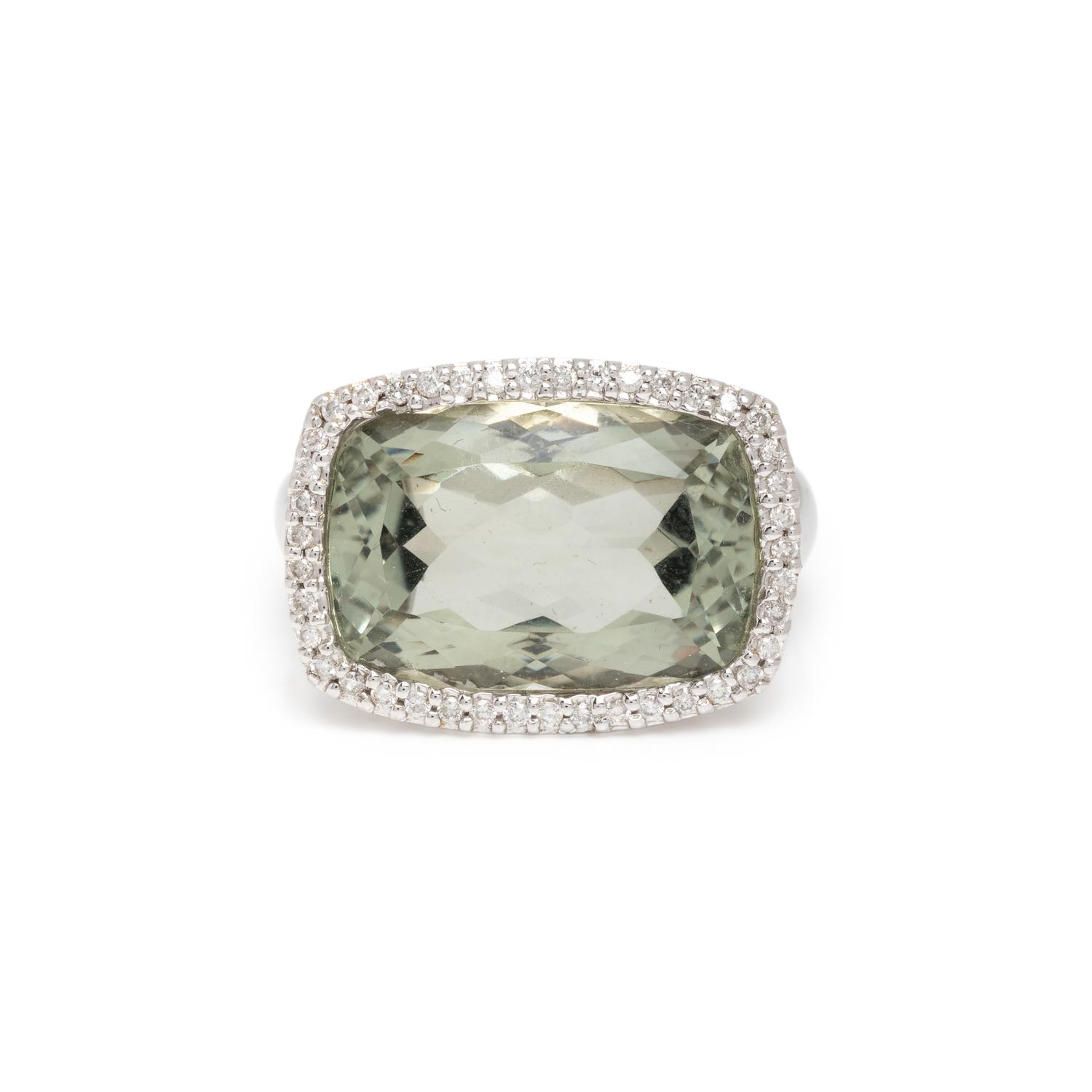 GREEN QUARTZ AND DIAMOND RING