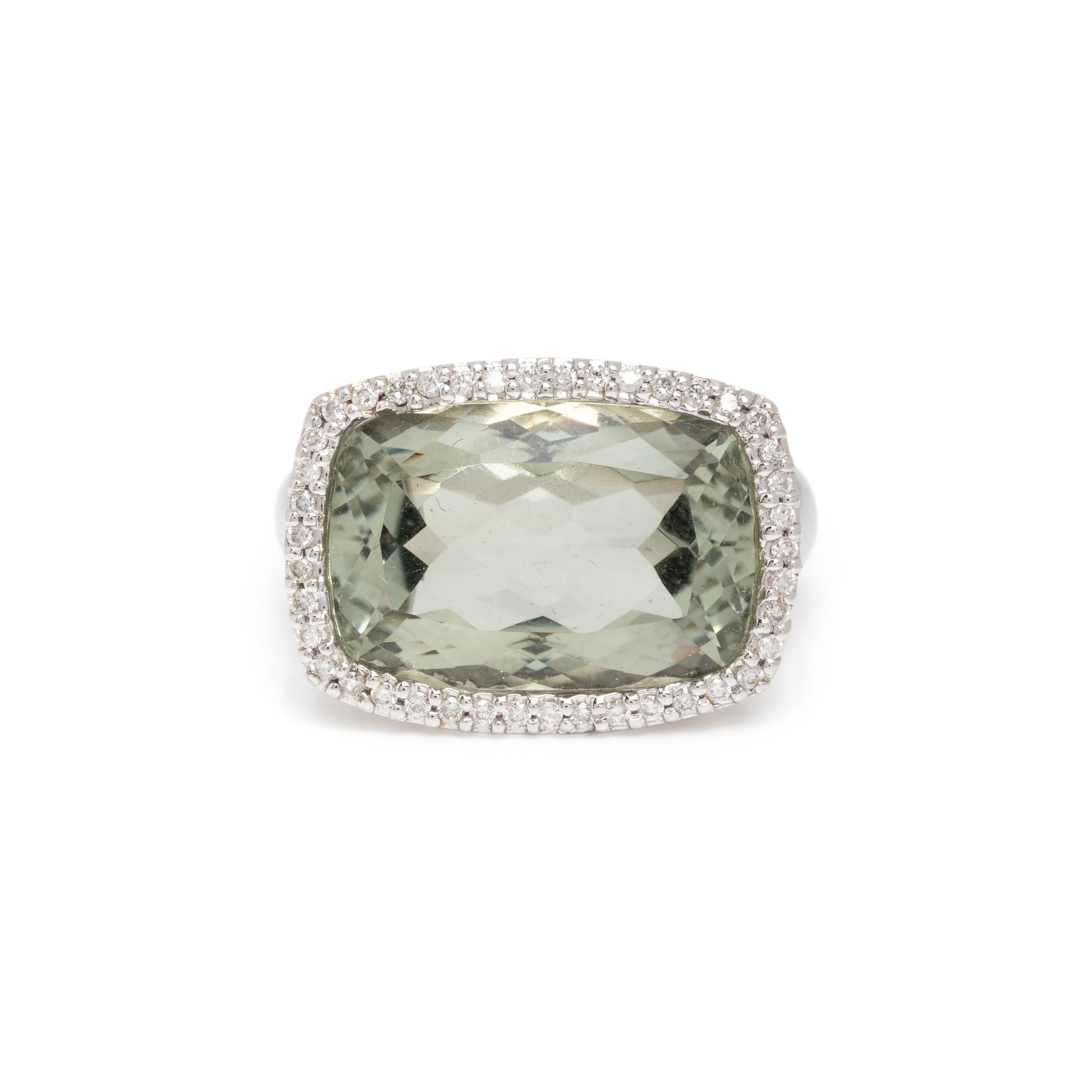 GREEN QUARTZ AND DIAMOND RING