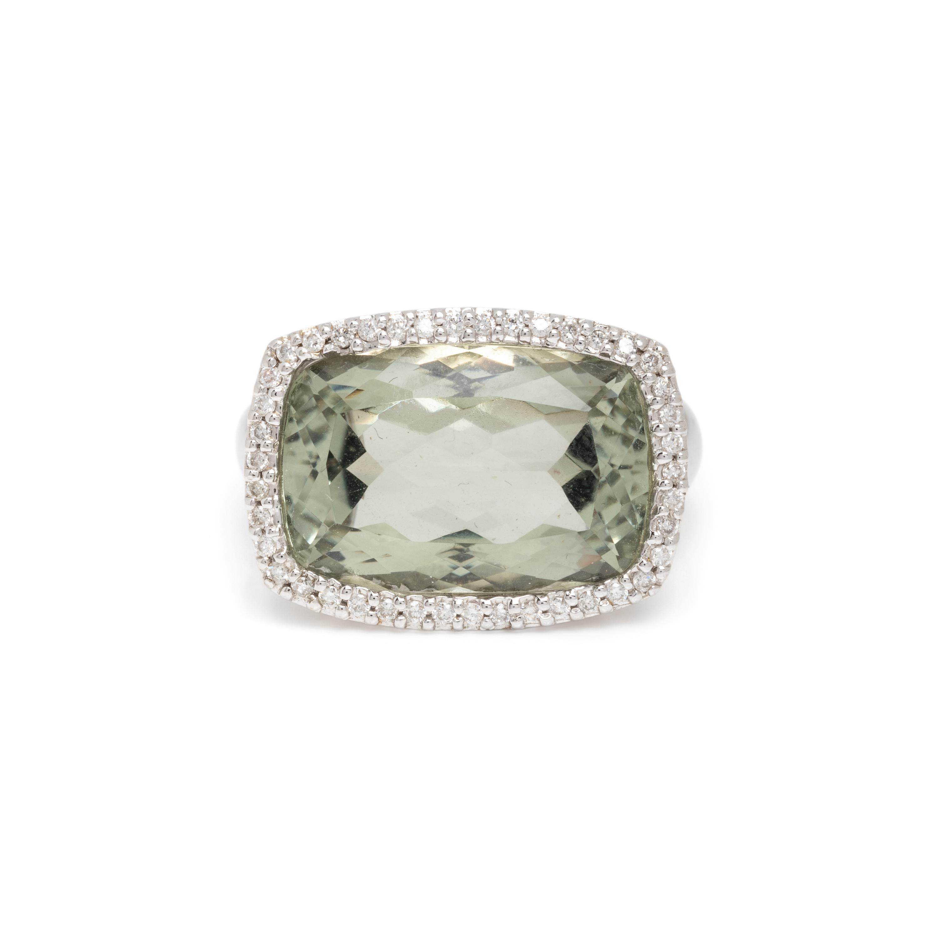 GREEN QUARTZ AND DIAMOND RING