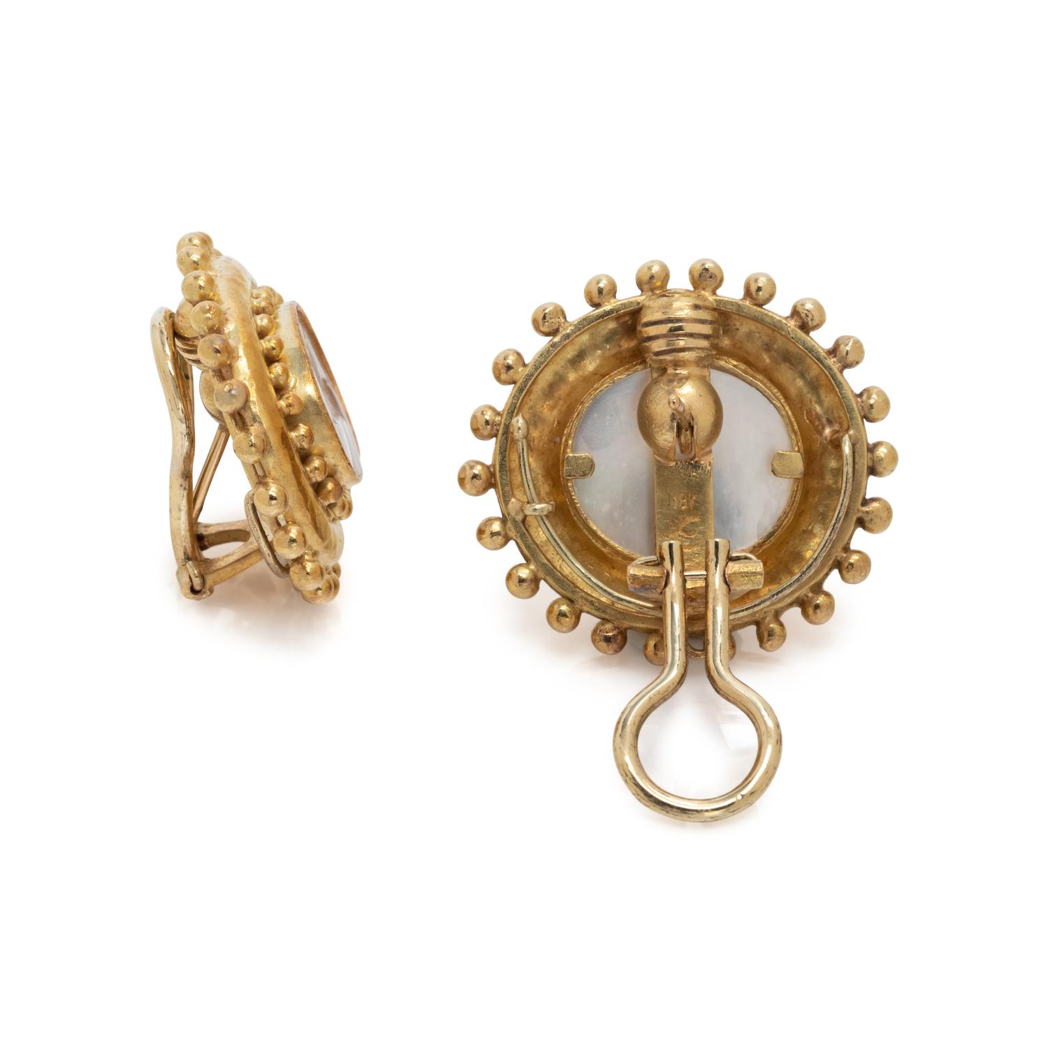 ELIZABETH LOCKE, YELLOW GOLD AND INTAGLIO EARCLIPS