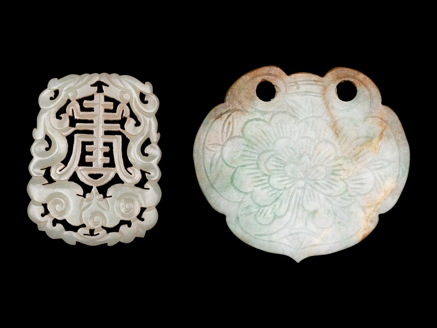 Two Chinese Jade and Jadeite Pendants