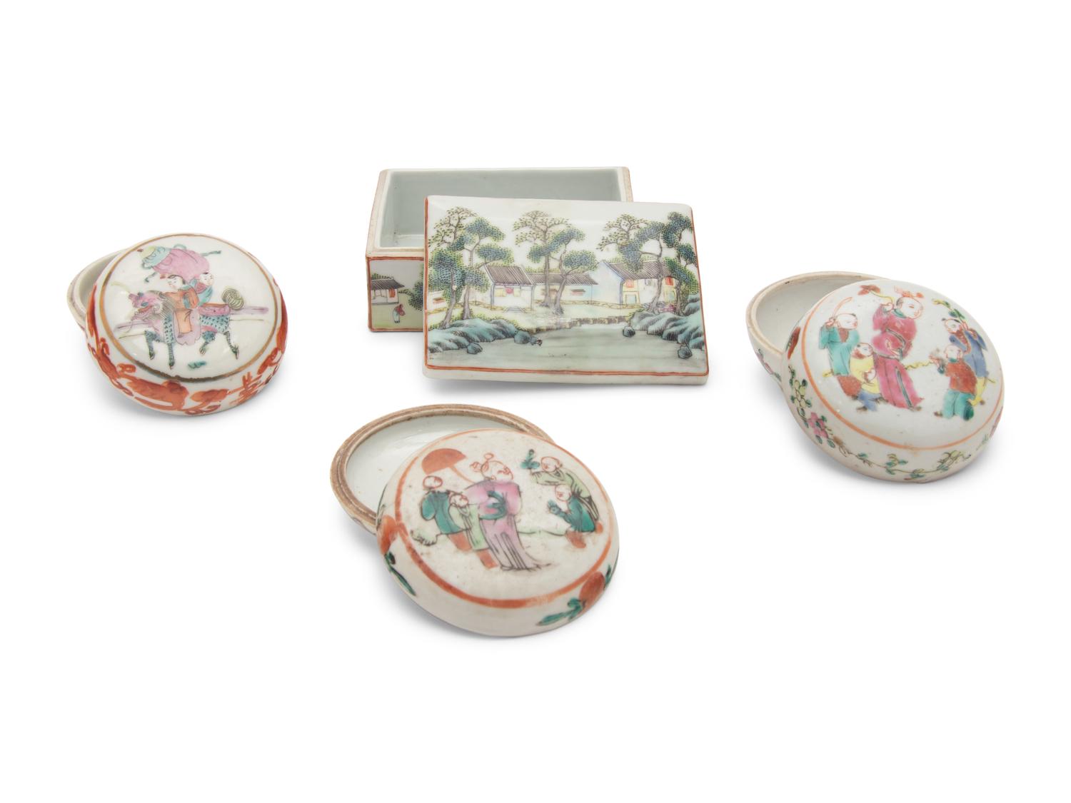 Four Chinese Famille Rose Porcelain Covered Boxes