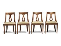 Four Brass Inlaid Walnut Gondola Chairs