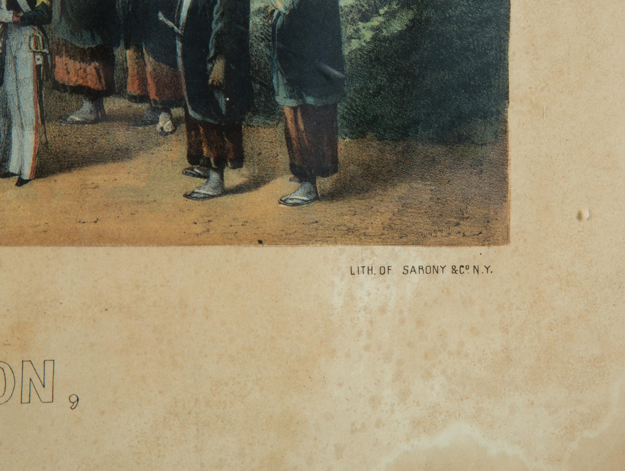 Two Hand-Colored Lithographs Depicting the Travels of Commodore Perry in Japan — 19TH CENTURY