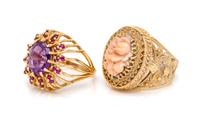 A Collection of 14 Karat Yellow Gold Rings,