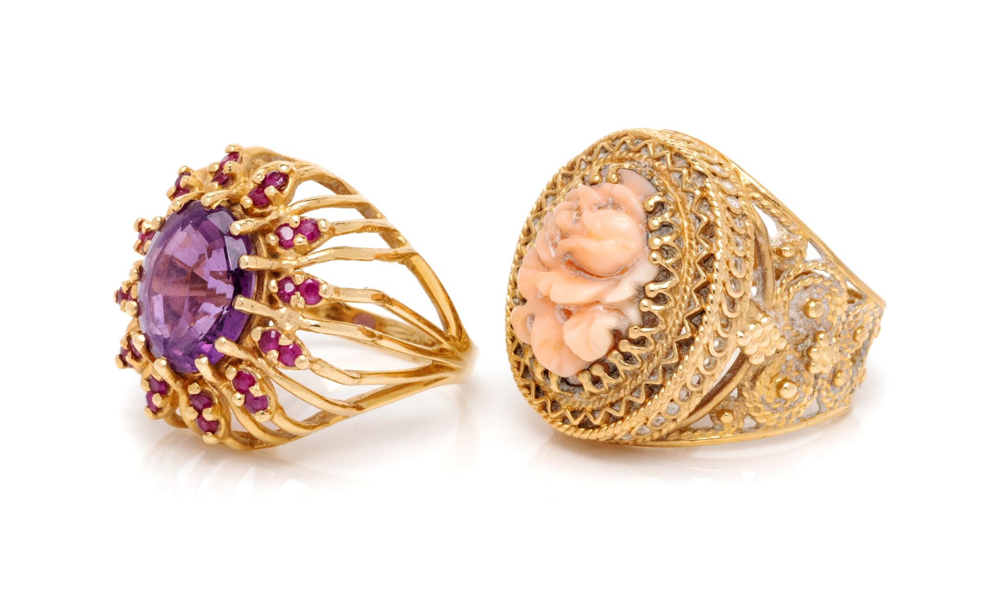 A Collection of 14 Karat Yellow Gold Rings,
