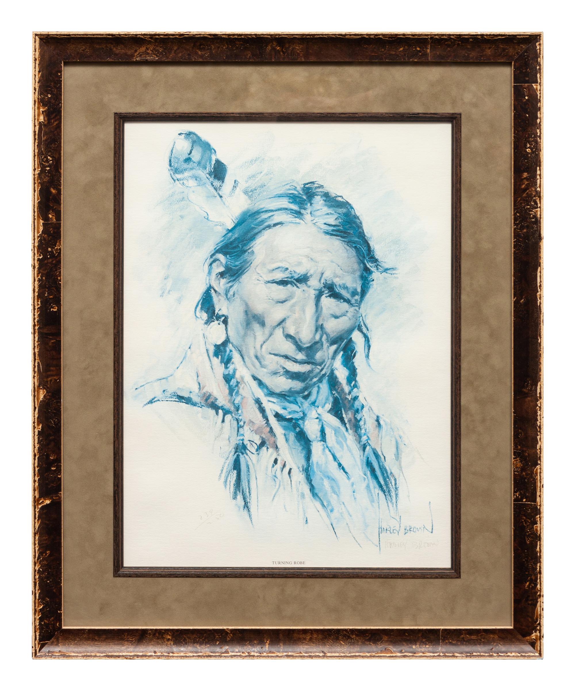 Four Prints: Blossom , edition 53/500; Sitting Eagle , edition 239/250; Raven , edition 53/500; Turning Robe , edition 239/250, together with book, The Art and Life of Harley Brown