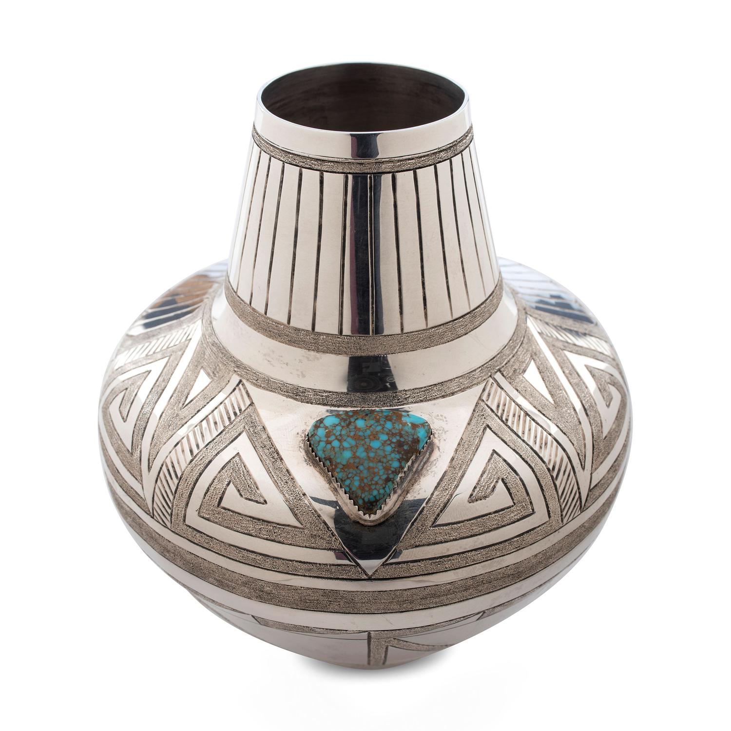 Sterling Silver Jar, with Nevada Blue Turquoise Cabochon