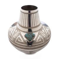 Sterling Silver Jar, with Nevada Blue Turquoise Cabochon