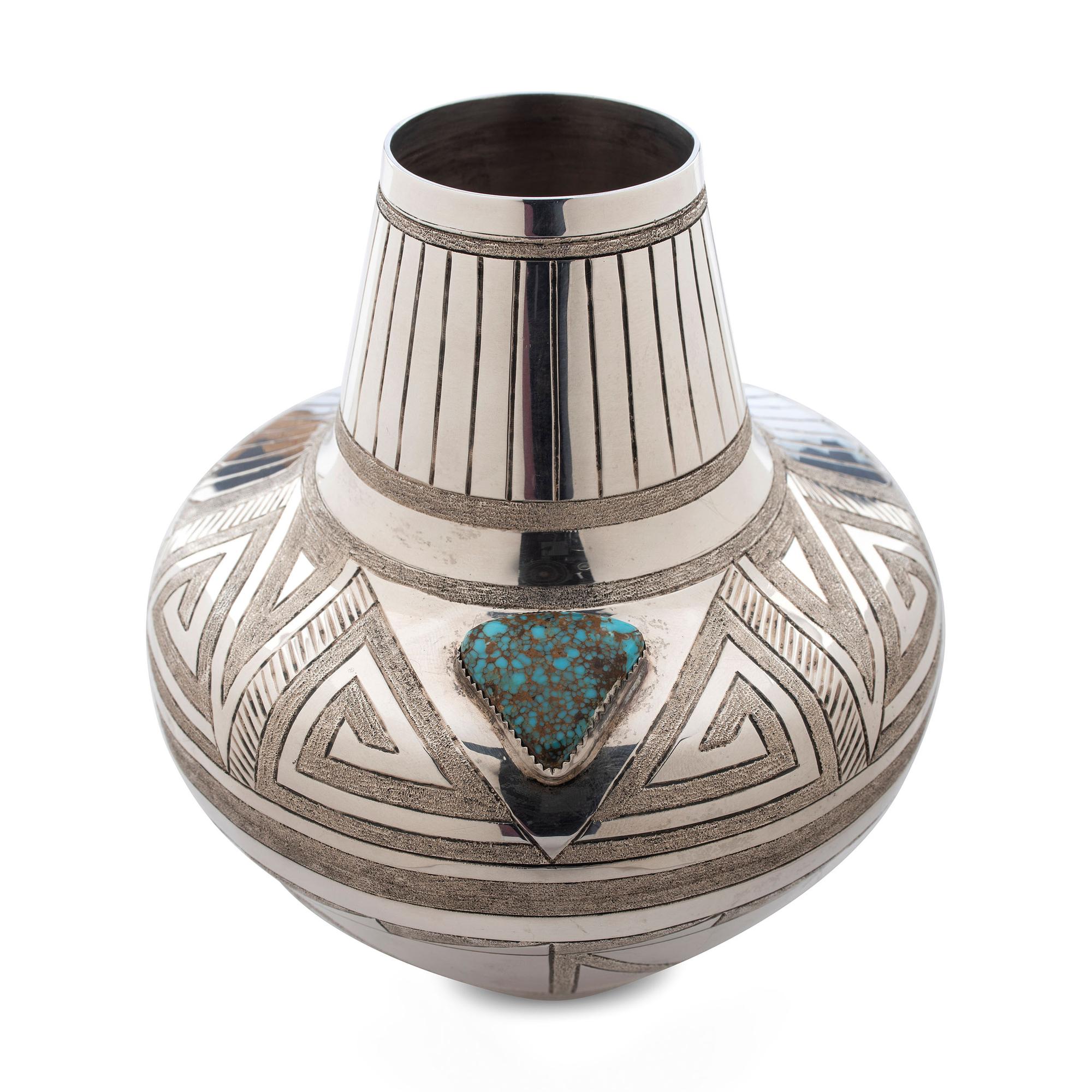 Sterling Silver Jar, with Nevada Blue Turquoise Cabochon