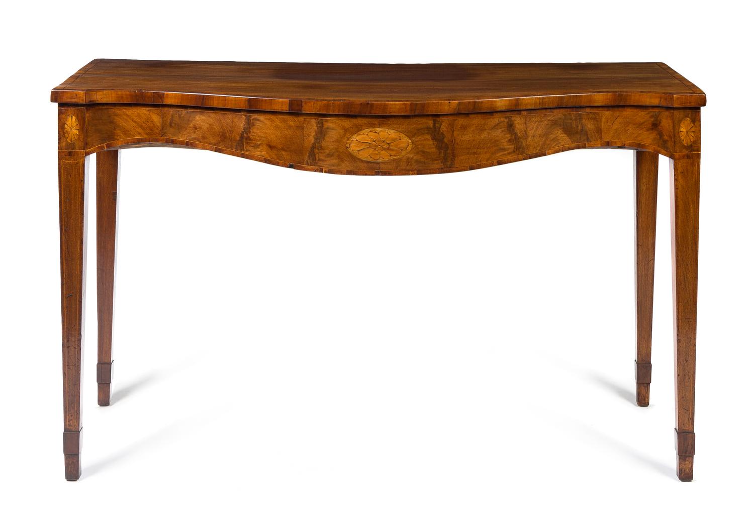 A George III Mahogany Server Height 36 1/2 x width 61 x depth 27 inches.