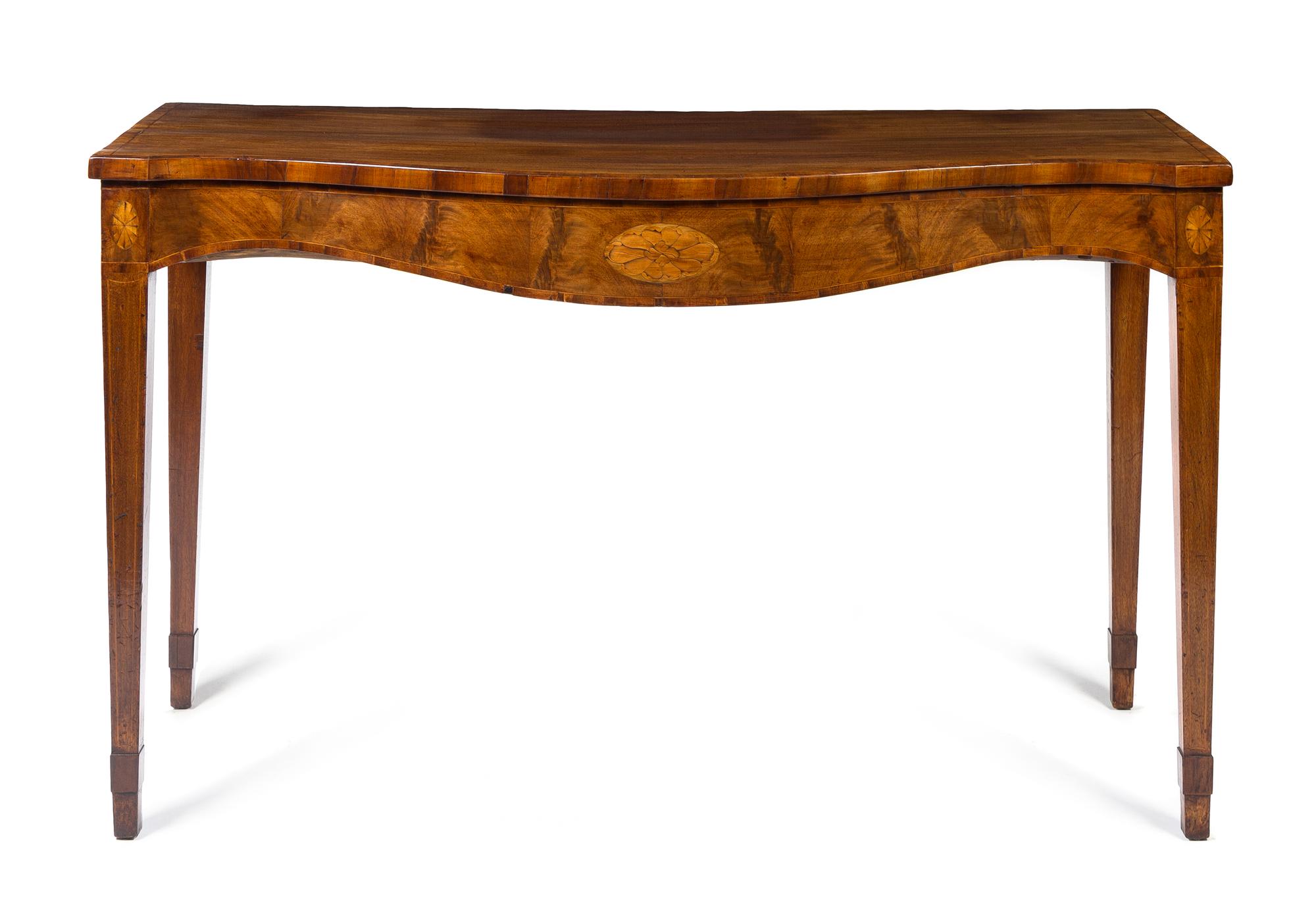 A George III Mahogany Server Height 36 1/2 x width 61 x depth 27 inches.