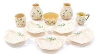 A Collection of Belleek Shamrock Decorated Articles Width of bowl 6 3/4 inches. — SECOND BLACK MARK THROUGH SEVENTH GOLD MARK (1891-1993)