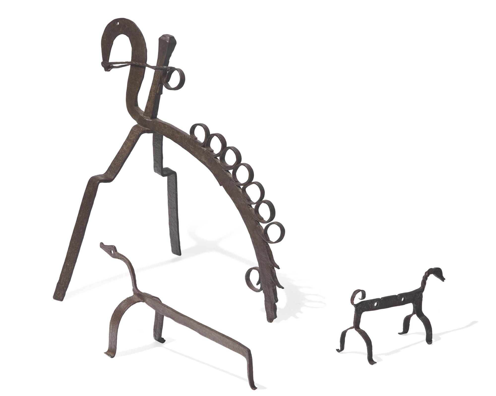 A Group of Three Wrought Iron Spit Holders, French or Basque Region, 18th Century