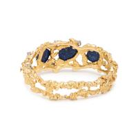YELLOW GOLD, DIAMOND AND LAPIS LAZULI HINGED BANGLE BRACELET