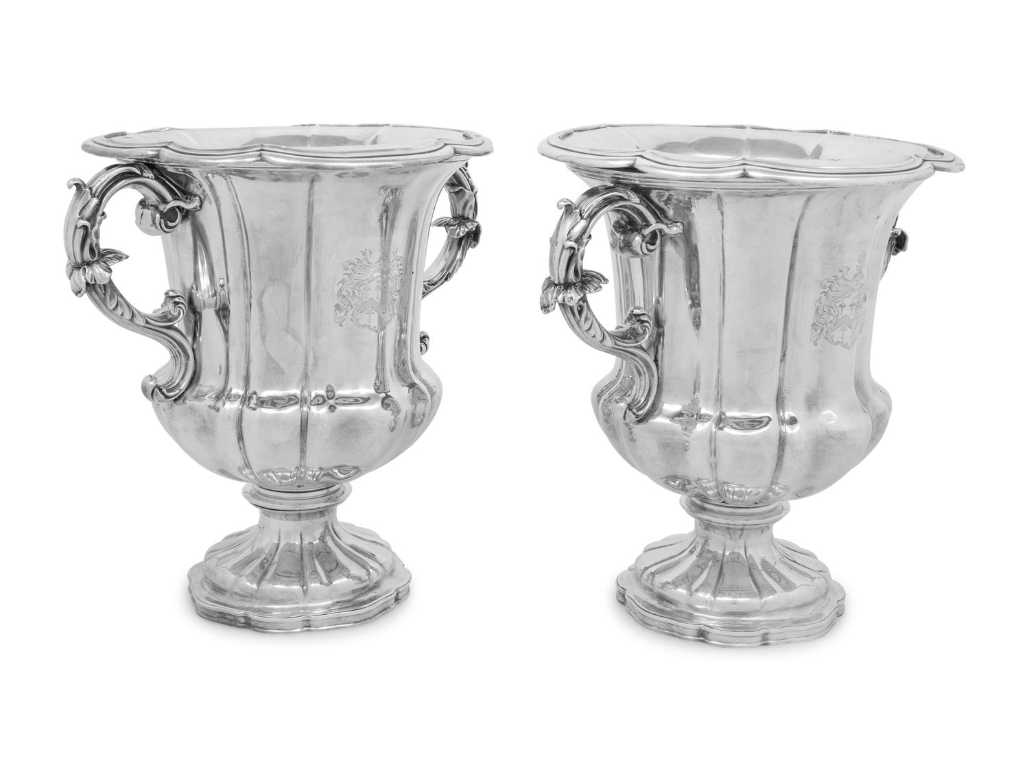 A Pair of English Silver-Plate Wine Coolers
