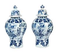 A Pair of Delftware Vases and Covers