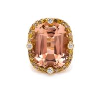 An 18 Karat Yellow Gold, Tourmaline, Colored Diamond and Diamond Ring, N. Varney, 17.10 dwts.