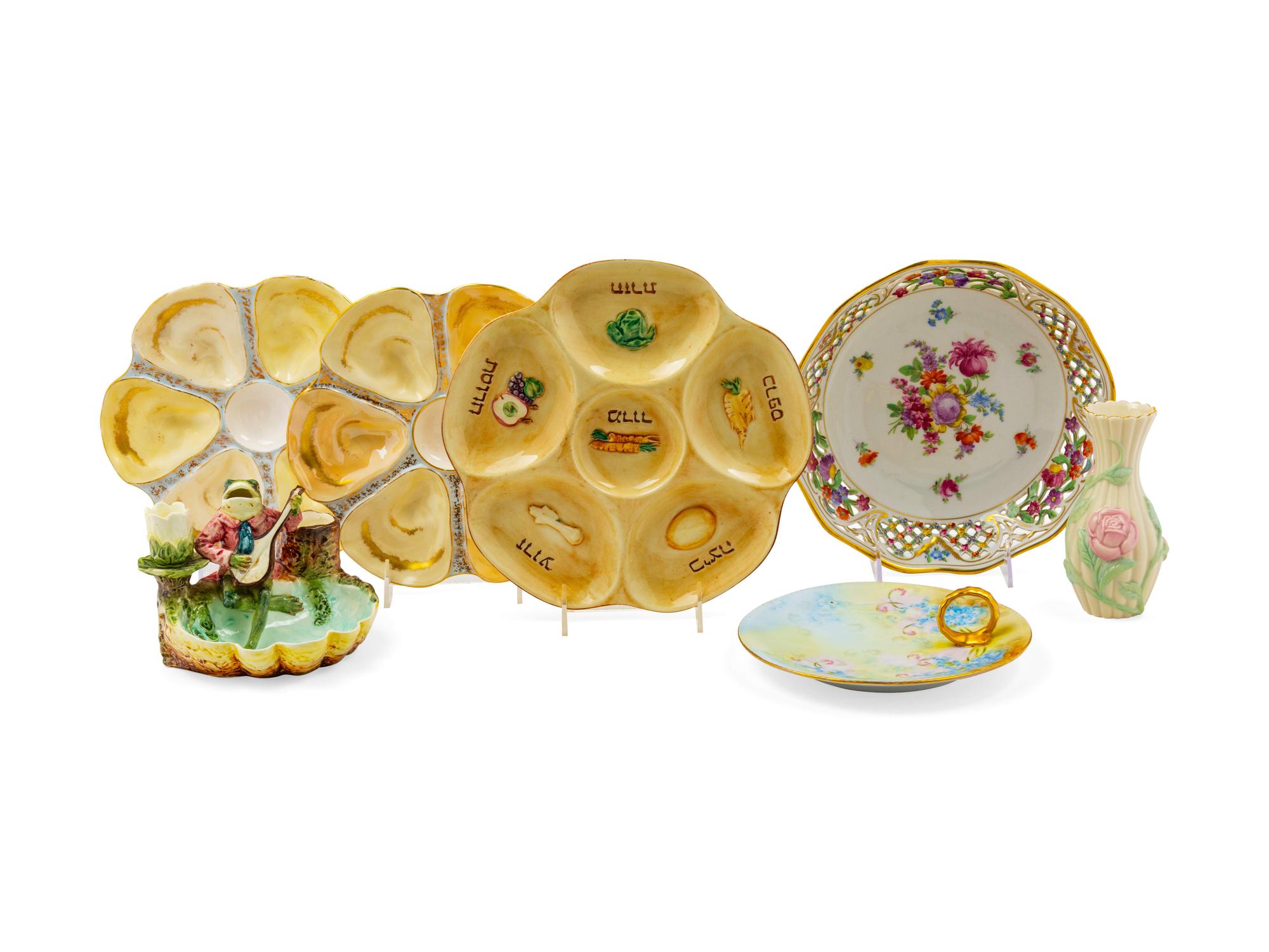 A Group of Seven Polychrome Ceramic Table Articles