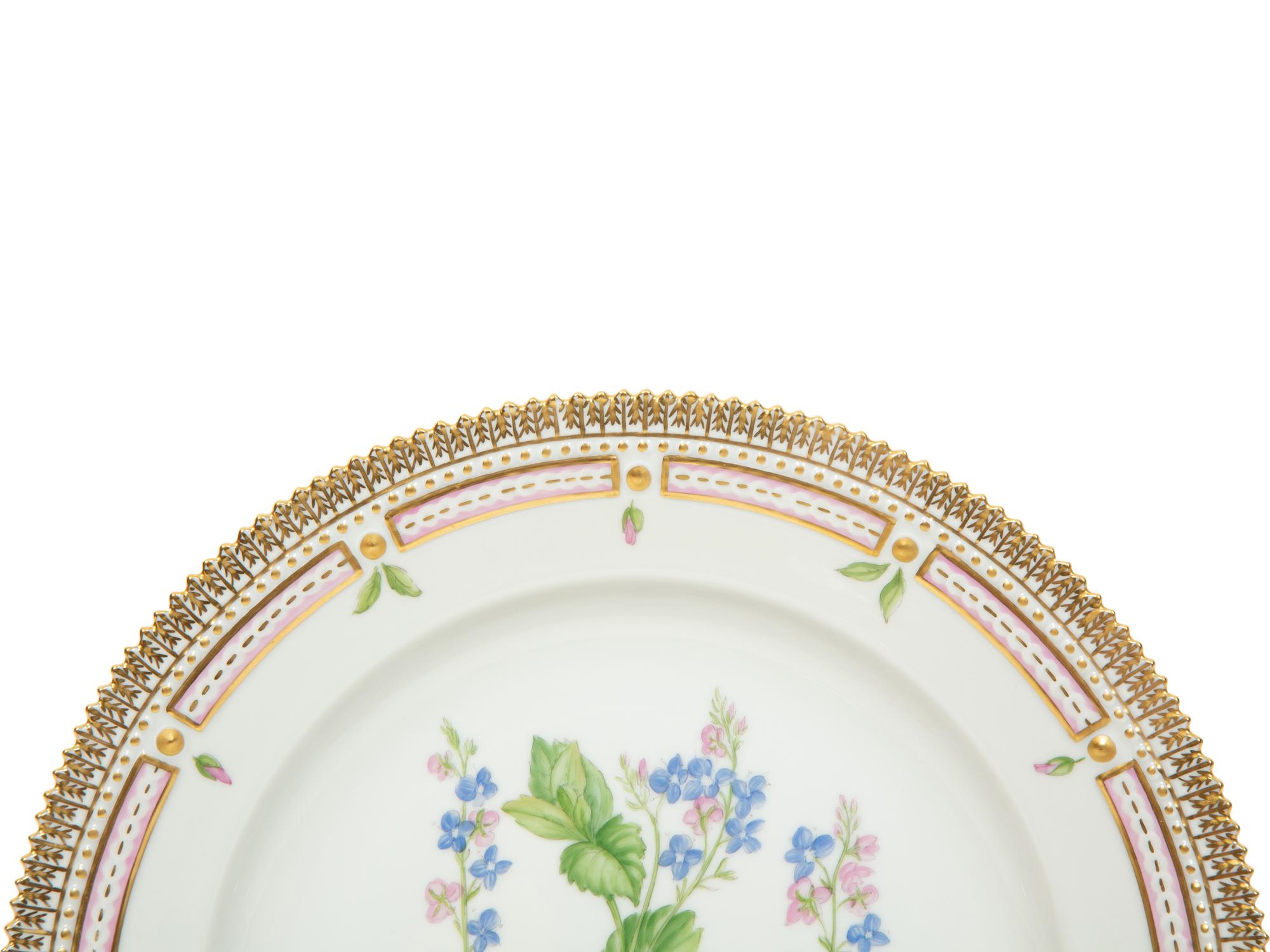 Twelve Royal Copenhagen Flora Danica Porcelain Dinner Plates