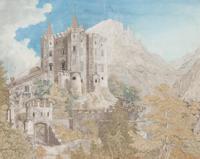 An English Needlework Picture of a Castle 11 1/4 x 14 1/4 inches.