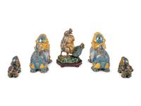 Five Chinese Turquoise Ground Cloisonné Enamel Figures of Animals