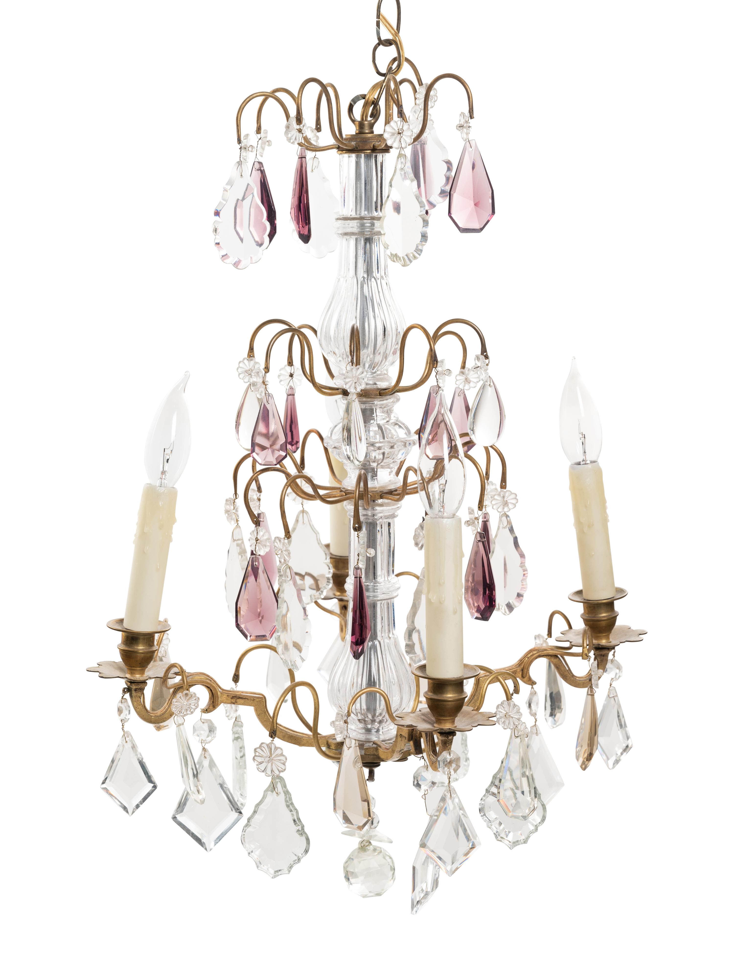 A French Gilt Bronze and Glass Four-Light Chandelier
