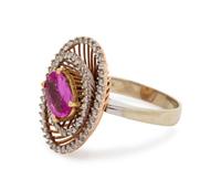 A 14 Karat Bicolor Gold, Pink Sapphire and Diamond Ring,