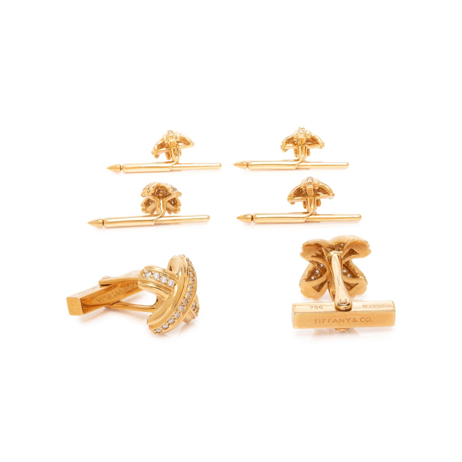 TIFFANY & CO., YELLOW GOLD AND DIAMOND 'SIGNATURE X' DRESS SET