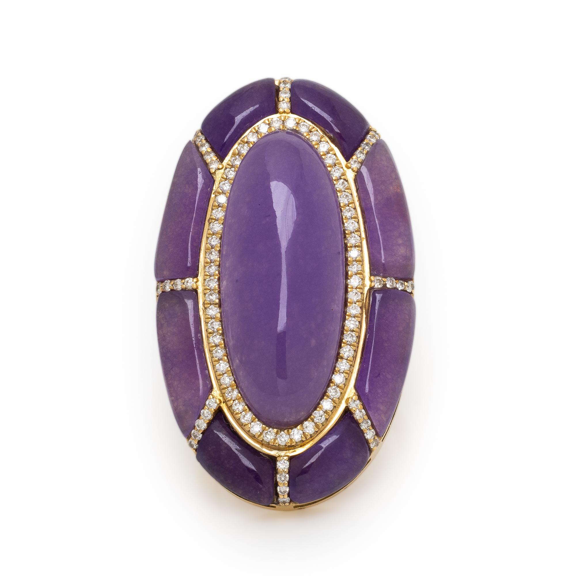 Lavender Jade, Diamond, and Yellow Gold Ring
