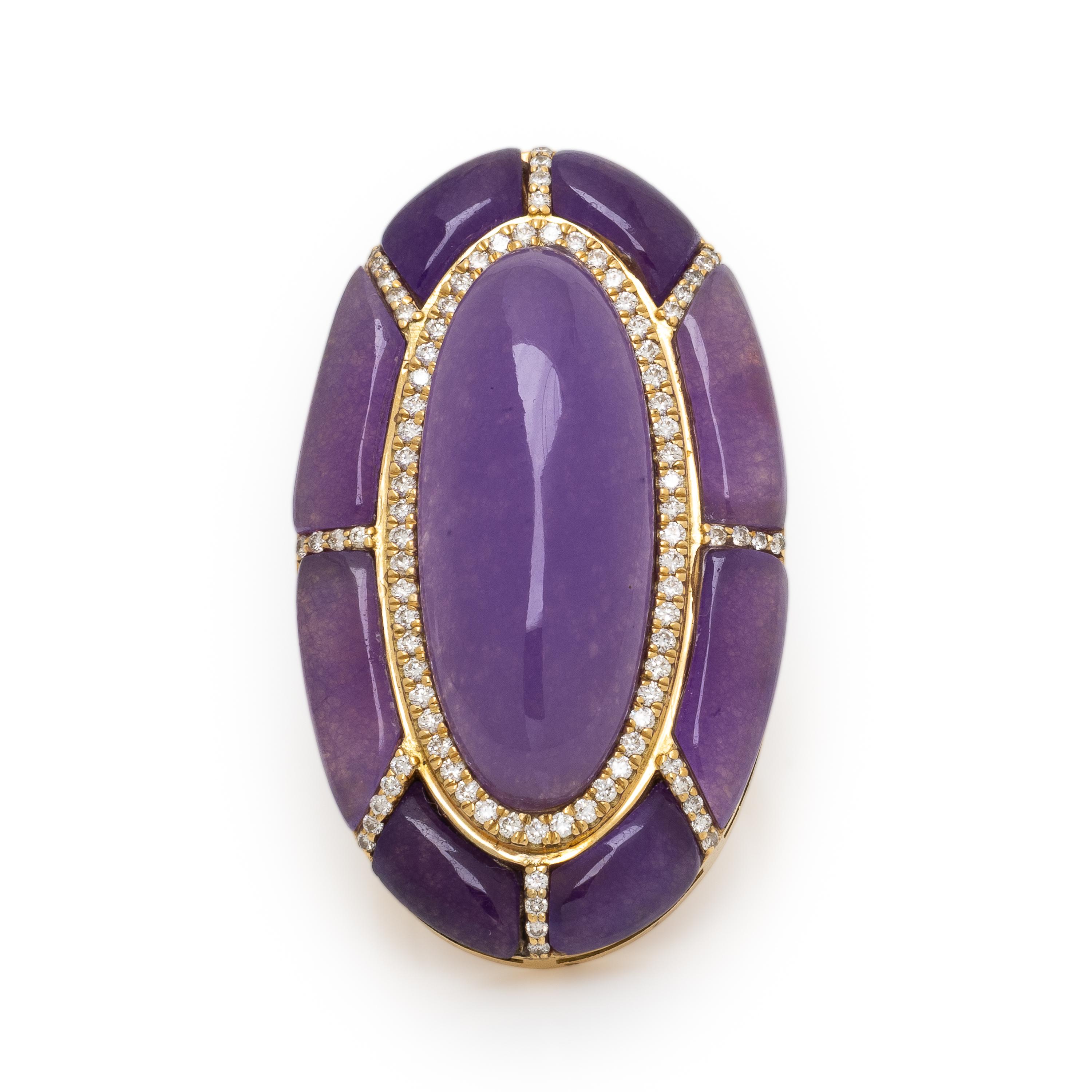 Lavender Jade, Diamond, and Yellow Gold Ring