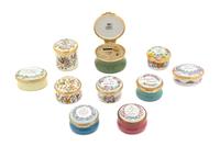 A Collection of Ten Enameled Pill Boxes Diameter of largest 2 1/4 inches. — 20TH CENTURY